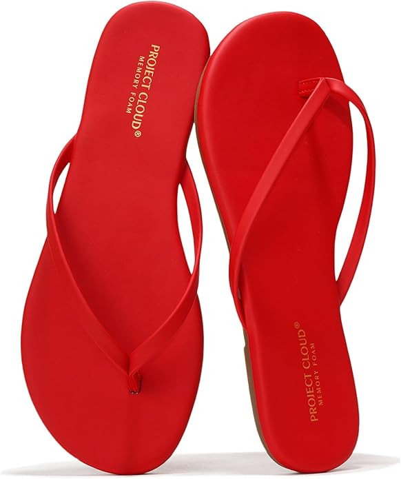 Project Cloud Flip Flops for Women - Memory Foam Flats Summer Sandals for Women 2025 - Vegan Leat... | Amazon (US)