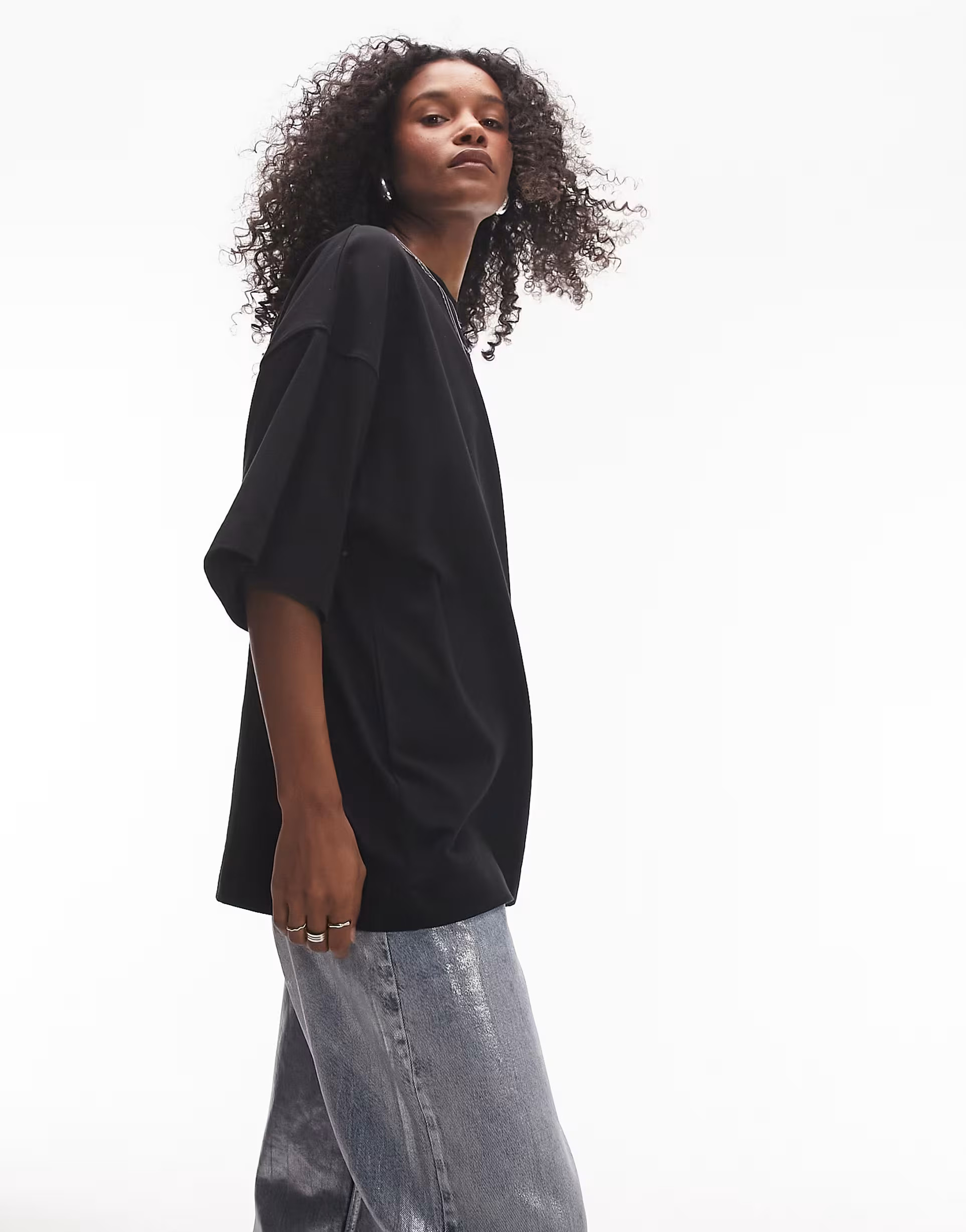 Topshop oversized drop shoulder tee in black | ASOS (Global)