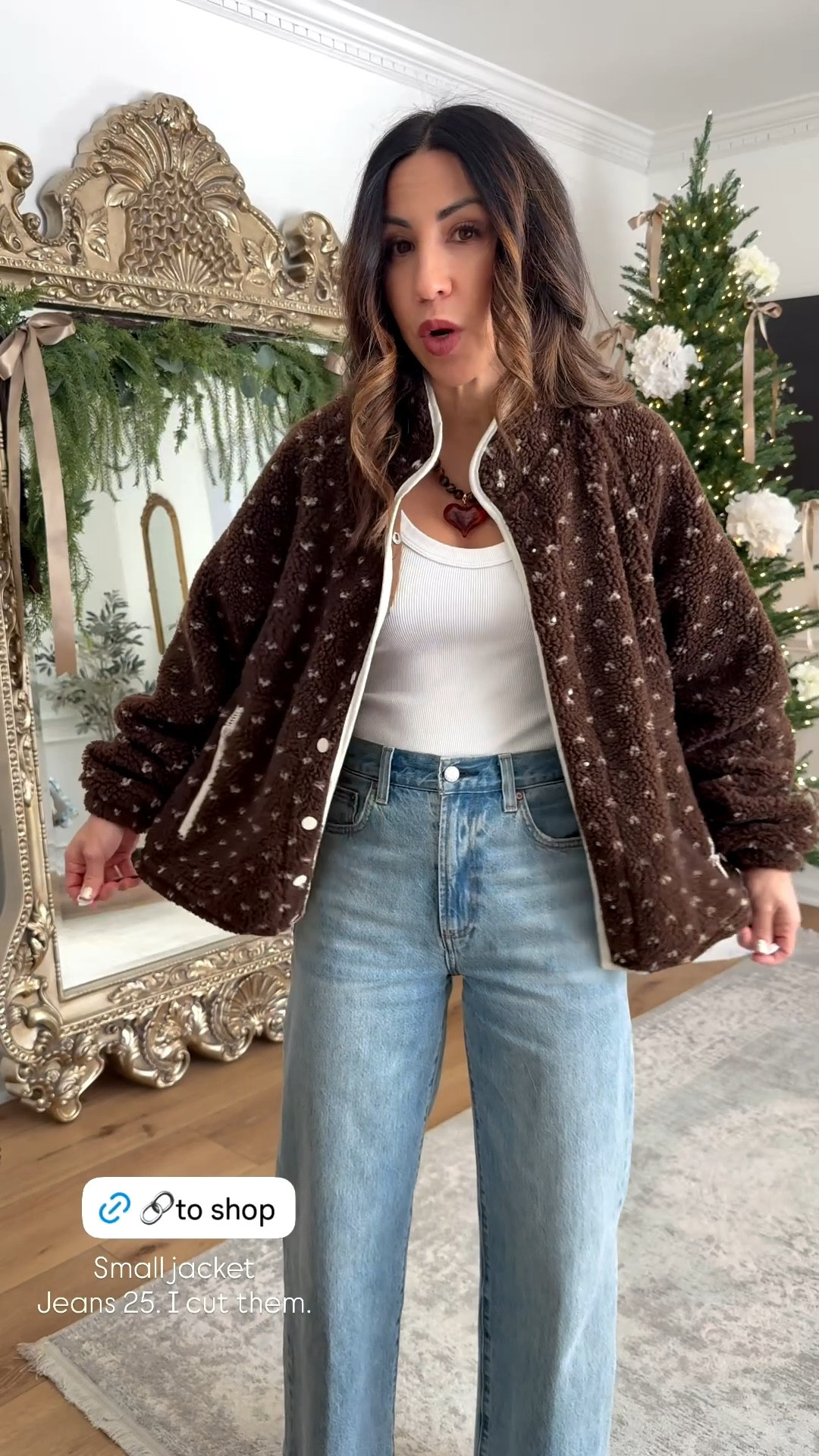 Small Sherpa jacket. 25 jeans. I cut them.

#LTKOver40 #LTKFindsUnder50