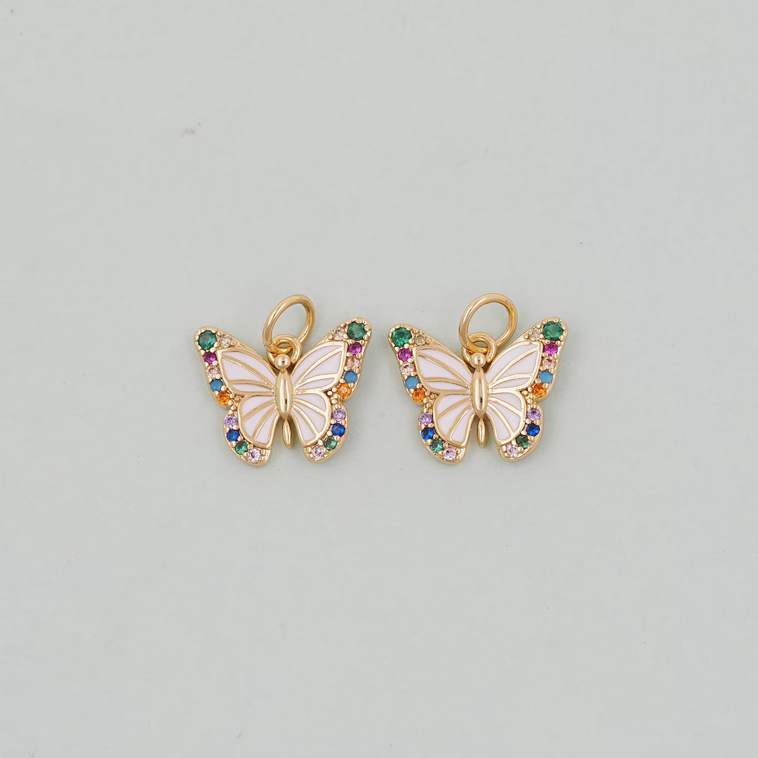 Gold Butterfly Charms,18k Gold Filled Butterfly Pendant,enamel Butterfly Charm Bracelet Necklace ... | Etsy (US)