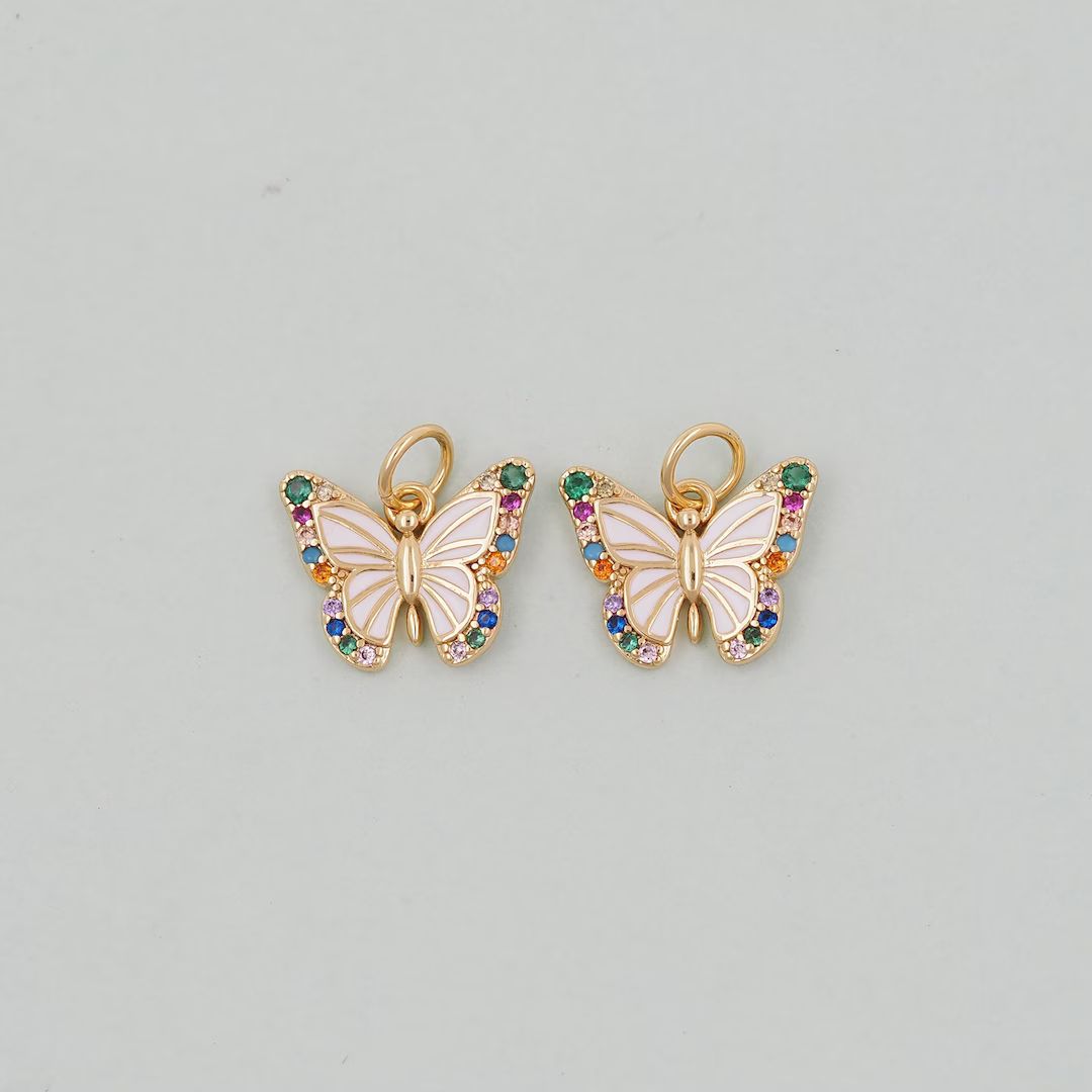 Gold Butterfly Charms,18k Gold Filled Butterfly Pendant,enamel Butterfly Charm Bracelet Necklace ... | Etsy (US)