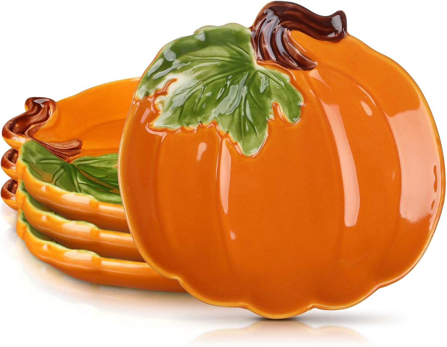 FillTouch 4 Pcs 5.91'' Ceramic Pumpkin Plates Fall Appetizer Dessert Dishes | Amazon (US)