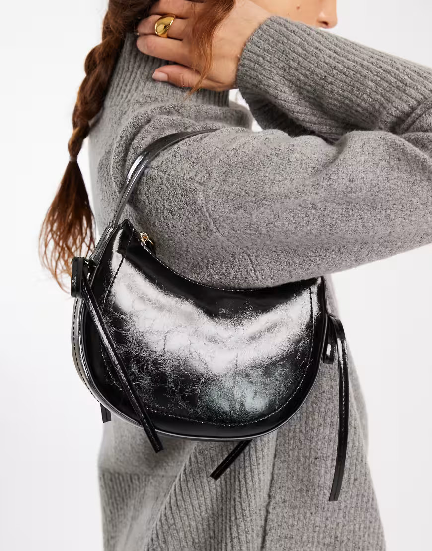 ASOS DESIGN half moon shoulder bag with side bow details in black | ASOS (Global)