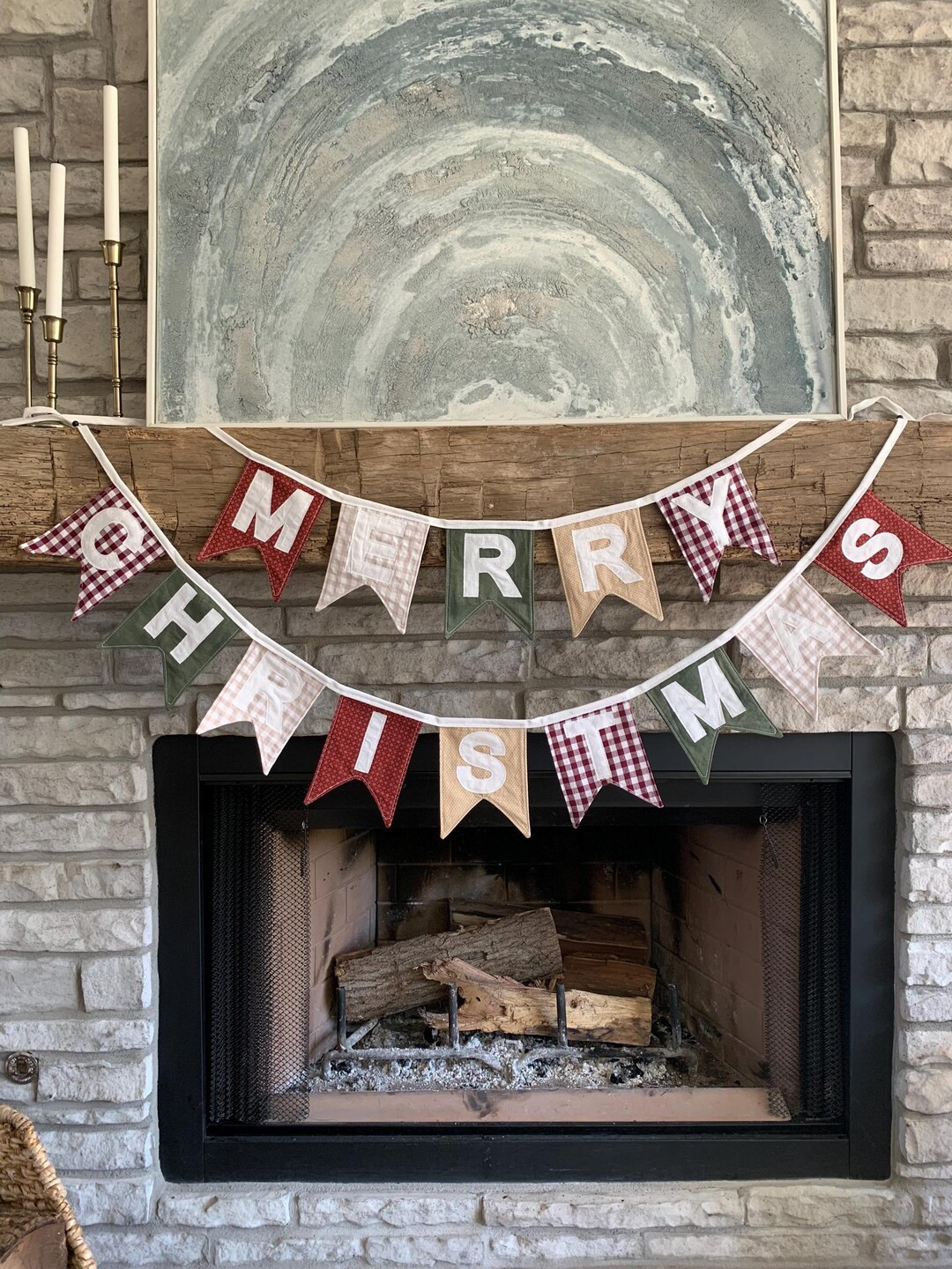 Custom Fabric Merry Christmas Banner, Fabric Holiday Bunting, Christmas Decor- Sustainable Mantle... | Etsy (US)