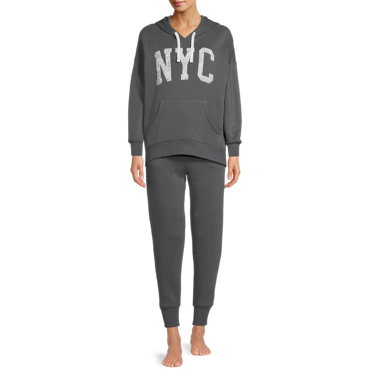 Grayson Social Women's and Women's Plus Fleece Hoodie and Joggers Sleep Set, 2-Piece | Walmart (US)