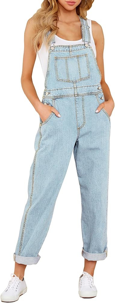 LookbookStore Women's Casual Stretch Denim Bib Overalls Pants Pocketed Jeans Jumpsuits | Amazon (US)