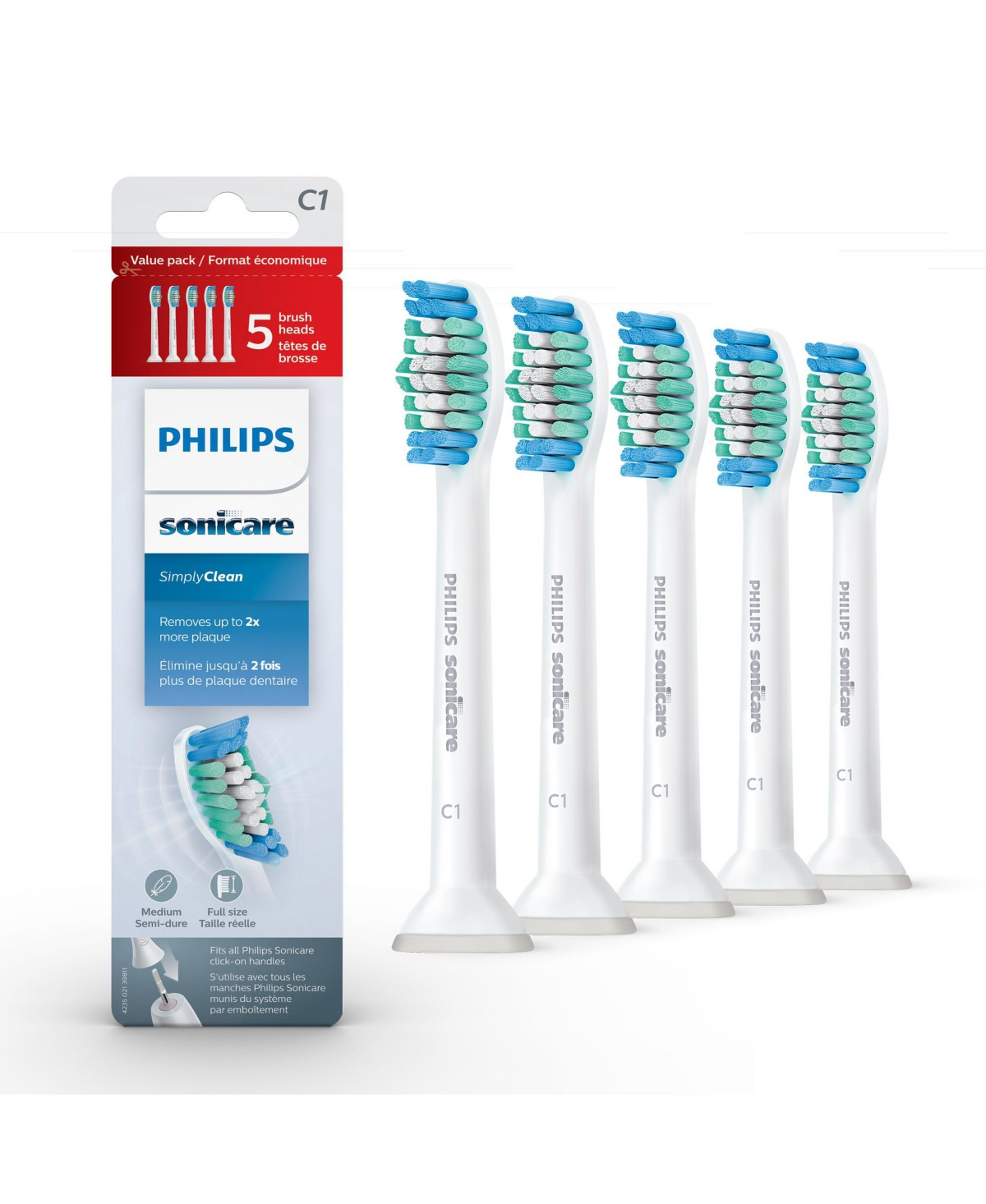 Sonicare Philips SimplyClean (C1) Replacement Toothbrush Heads 5 Pack - White | Macy's