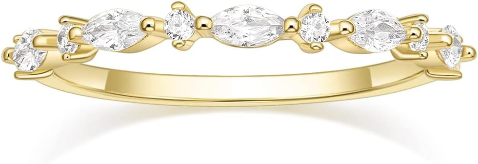 SHINYSO 14K Gold Plated Wedding Band for Women Thin Stacking Ring Half Cubic Zirconia Eternity En... | Amazon (US)