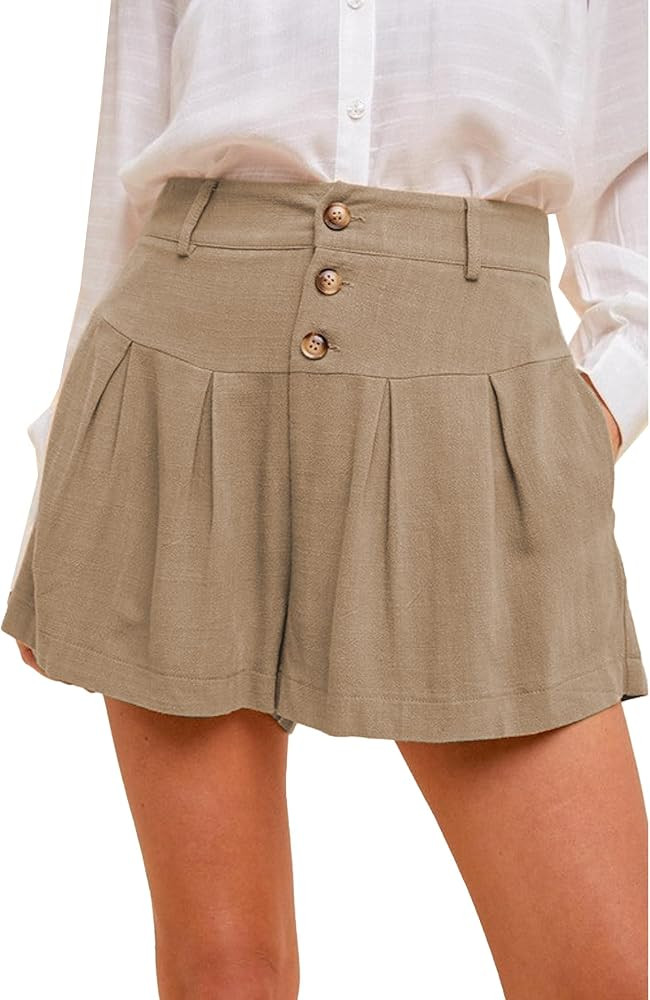 Famulily Summer Cute Shorts for Women Beach Wide Leg Linen Shorts Pleated Stretch Shorts with Poc... | Amazon (US)