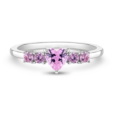Girls' Pink Heart Solitaire Sterling Silver Ring - 4 - In Season Jewelry | Target