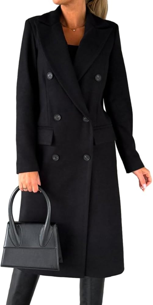 IDEALSANXUN Womens Long Wool Coat Double Breasted Trench Coat Fall Winter Clothes | Amazon (US)
