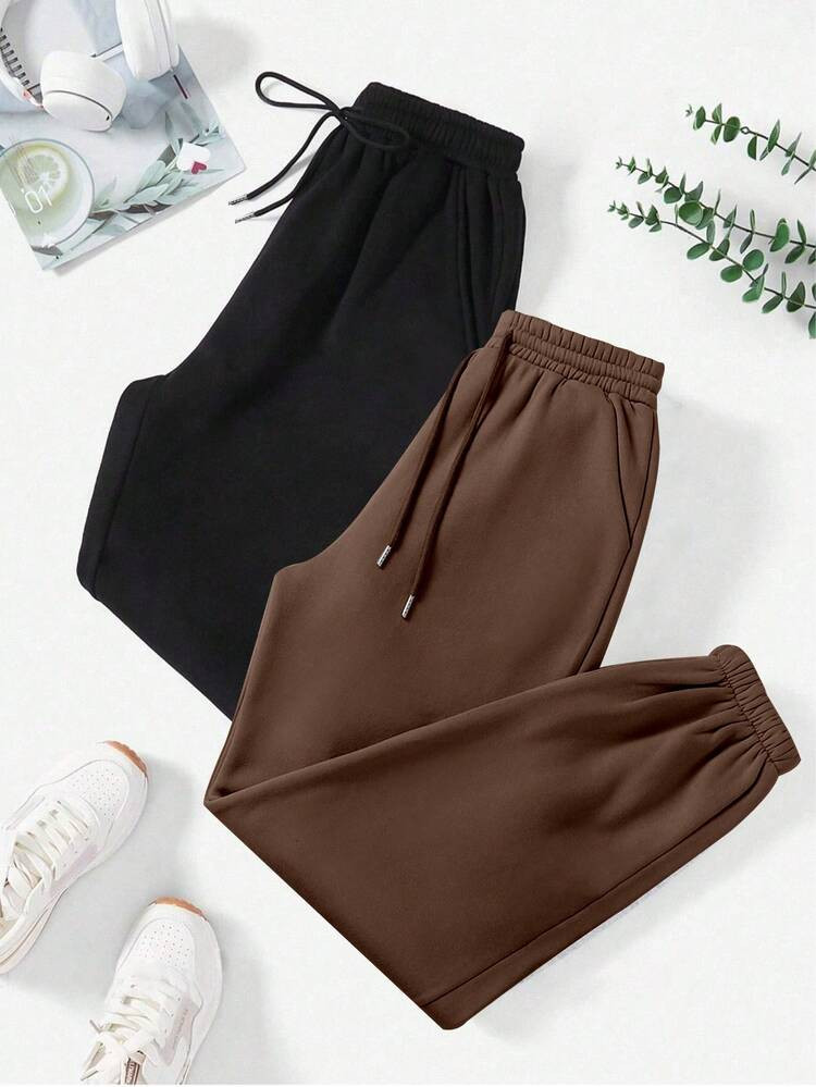 New Women's 2 Pieces Set Thermal Lined Casual Drawstring Sports Trousers Home Clothes Women's Sports Trousers Pajamas Autumn And Winter Casual Thermal Lined Sweat Cozy Pants Suitable For Home Outdoor Sports Gatherings, For Fall | SHEIN