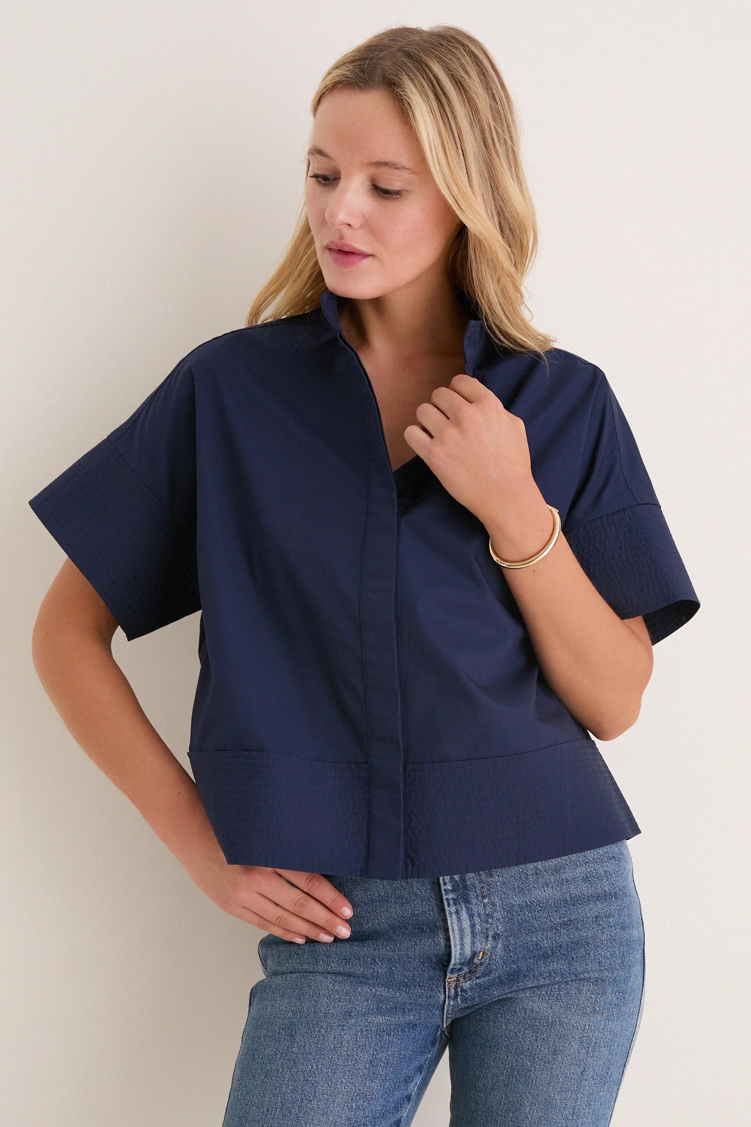 Navy Trapunto Stitch Sofia Shirt | Tuckernuck (US)