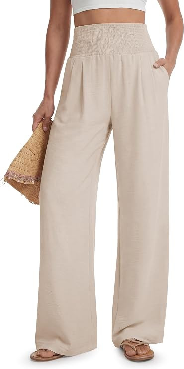 Tall Women's 32"/34"/36" Inseam Palazzo Pants High Waisted Casual Wide Leg Summer Beach Lounge Tr... | Amazon (US)