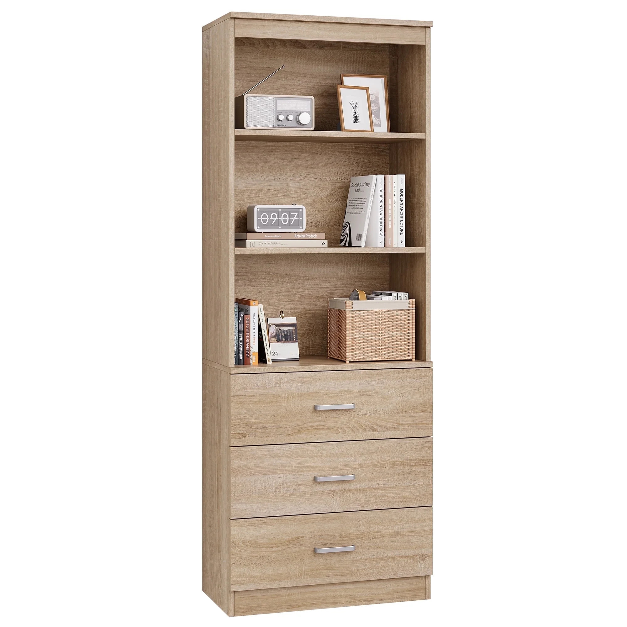Homfa 71" Tall Bookcases with 3 Large Drawers, 3 Tier Wooden Storage Bookshelf for Living Room Ho... | Walmart (US)