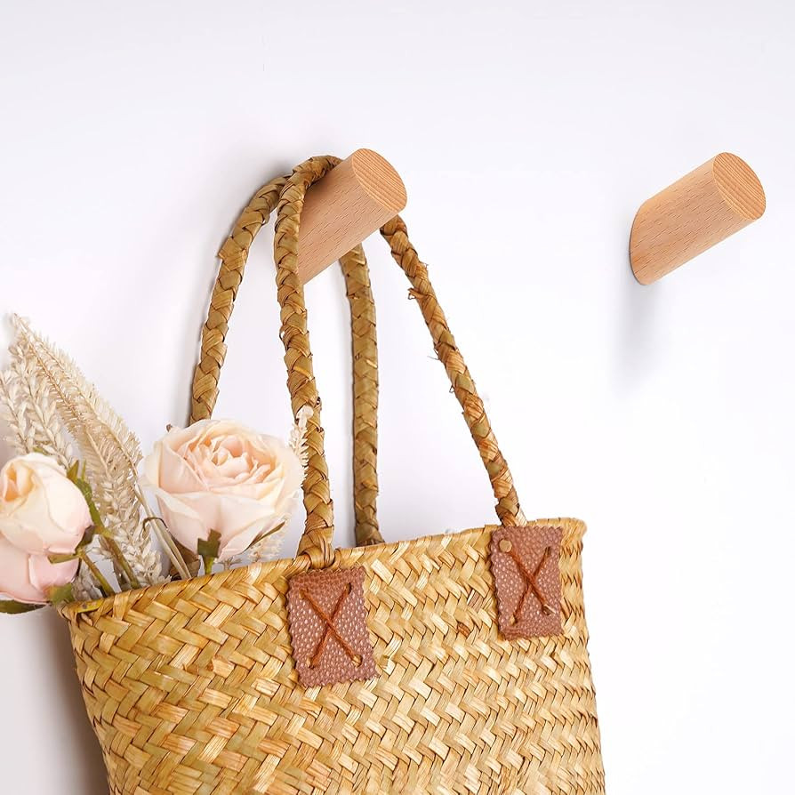 Felidio Wooden Wall Hooks, 2 Pack Coat Hooks Wall Mounted - Natural Wood Hook Coat Rack, Heavy Du... | Amazon (US)