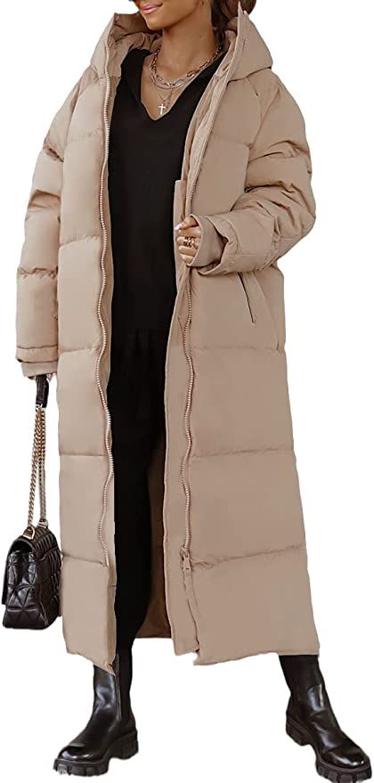 Amazon.com: chouyatou Women's Warm Winter Hooded Long Quilted Puffer Down Coat Jacket Outerwear (... | Amazon (US)