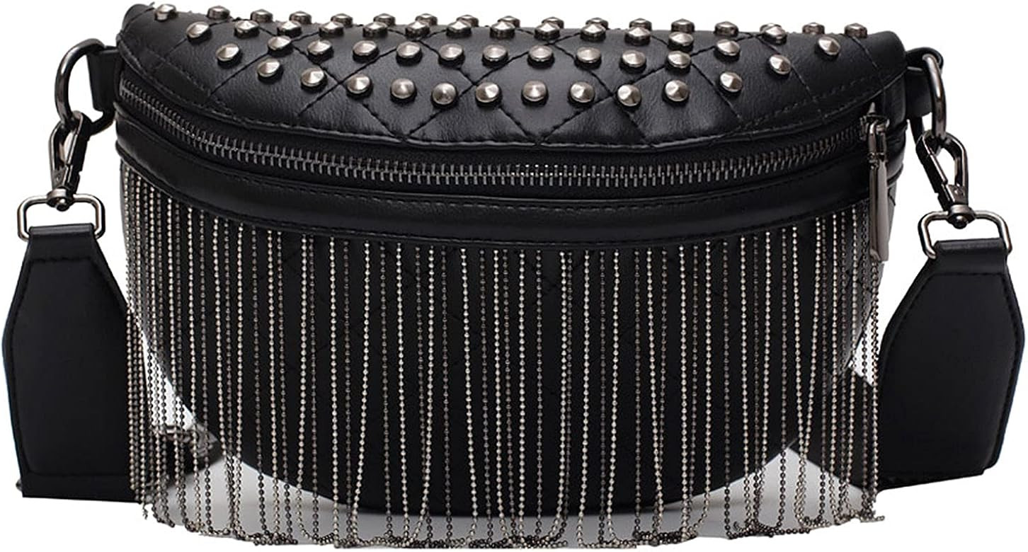 Women Girls Leather Fanny Pack Glitter Rhinestone Tassel Crossbody Shoulder Bag Rivet Chest Bag F... | Amazon (CA)