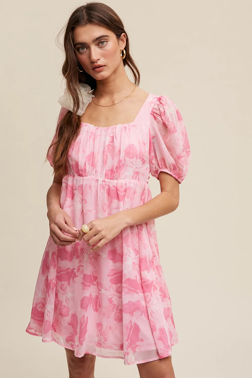Pink Floral Puff Sleeve Mini Dress | PinkBlush Maternity