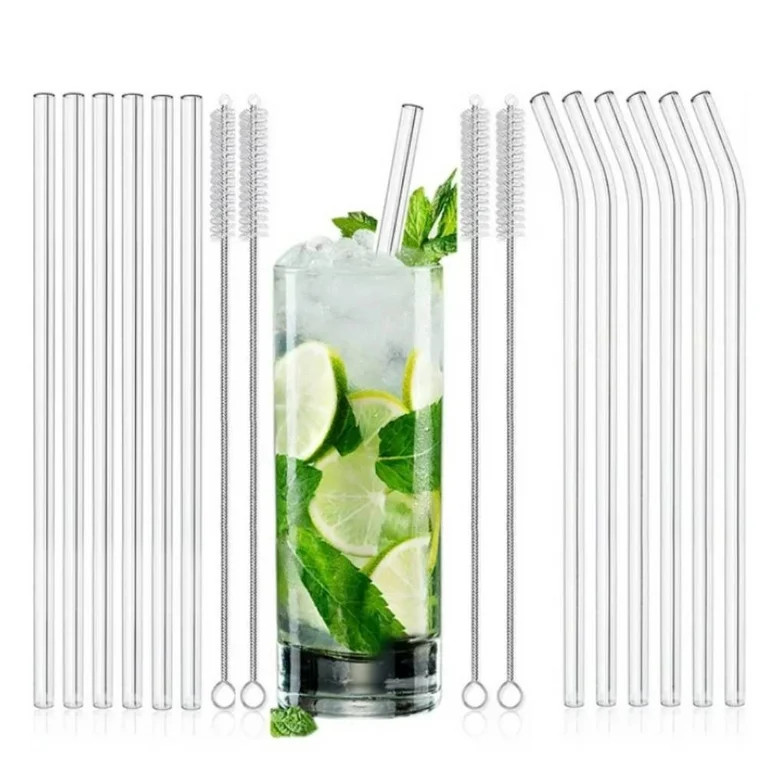 Casewin 12-Pack Reusable Glass Straws, Clear Glass Drinking Straw, Set of 6 Straight and 6 Bent w... | Walmart (US)