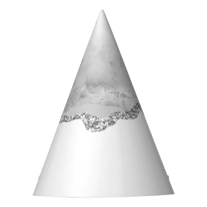 Grey White Marble Agate Simple Silver Glitter Party Hat | Zazzle.com | Zazzle