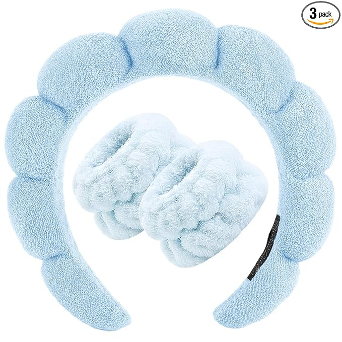 Zkptops Spa Headband for Washing Face Wristband Set Sponge Makeup Skin Care Terry Cloth Bubble So... | Amazon (US)