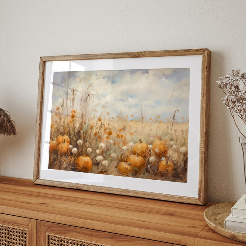 Fall Printable Wildflower Field Landscape Painting, Fall Pumpkin Decor Vintage Fall Print Rustic ... | Etsy (US)