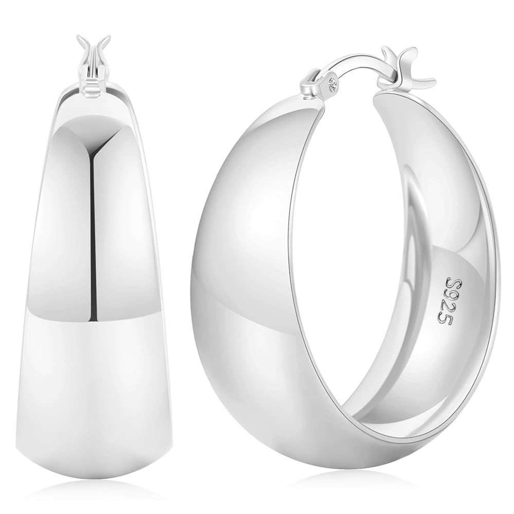 Senteria 12mm Wide Thick Hoop Earrings 925 Sterling Silver Hoop Earrings for Women Hypoallergenic... | Amazon (US)