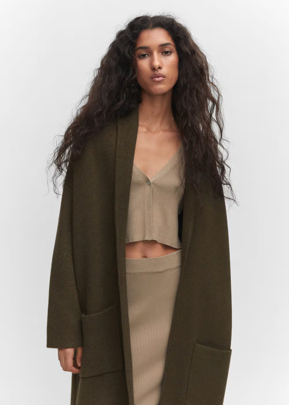 Oversized knitted coat with pockets -  Women | Mango United Kingdom | MANGO (UK)