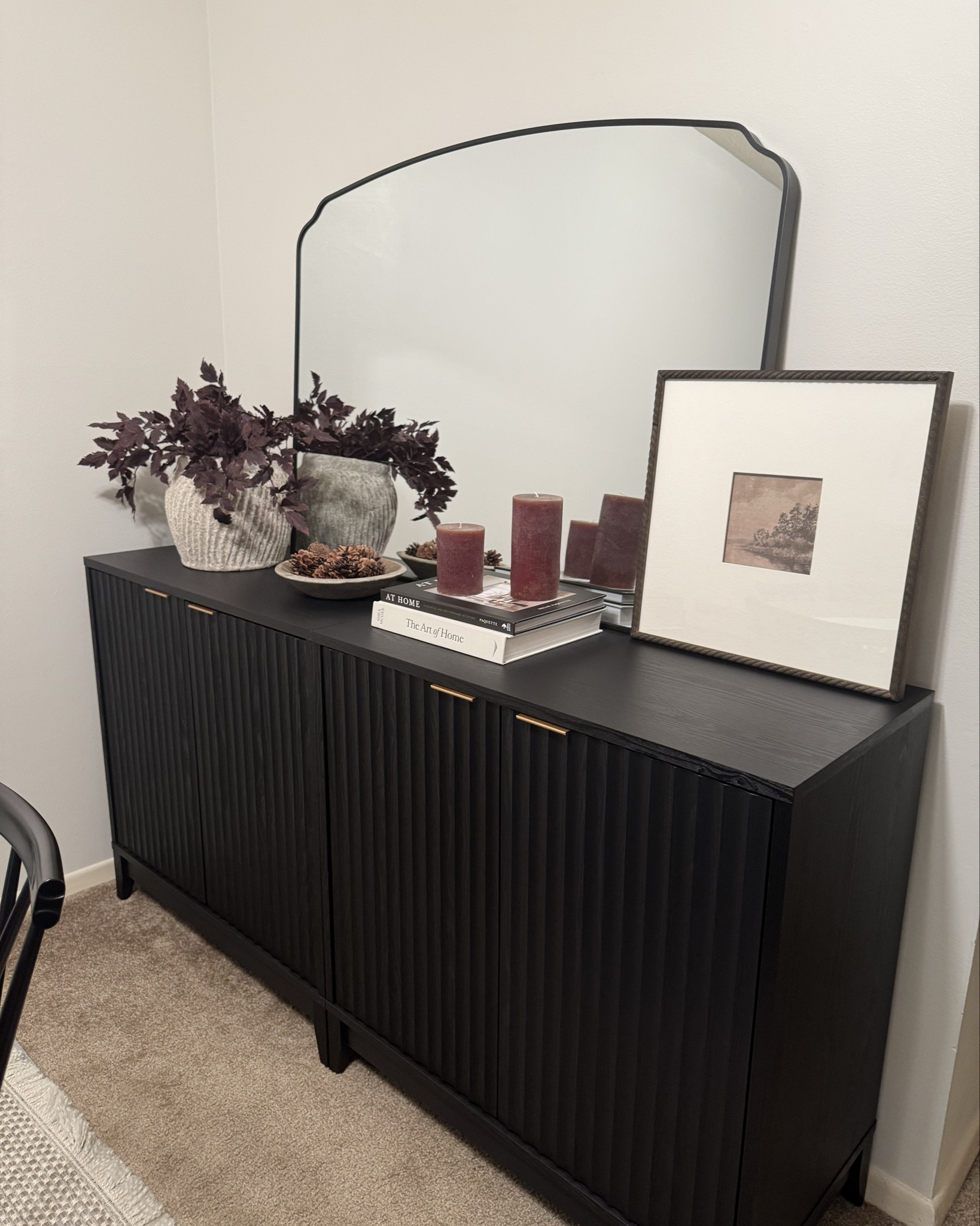 Black sideboard, fluted sideboard, dining room decor, dining room styling, beige vase, coffee table books, plum stems, marble bowl

#LTKSaleAlert #LTKHome #LTKSeasonal