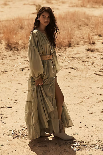 Erika Peña Sage Ruffled Maxi Dress | Anthropologie (US)