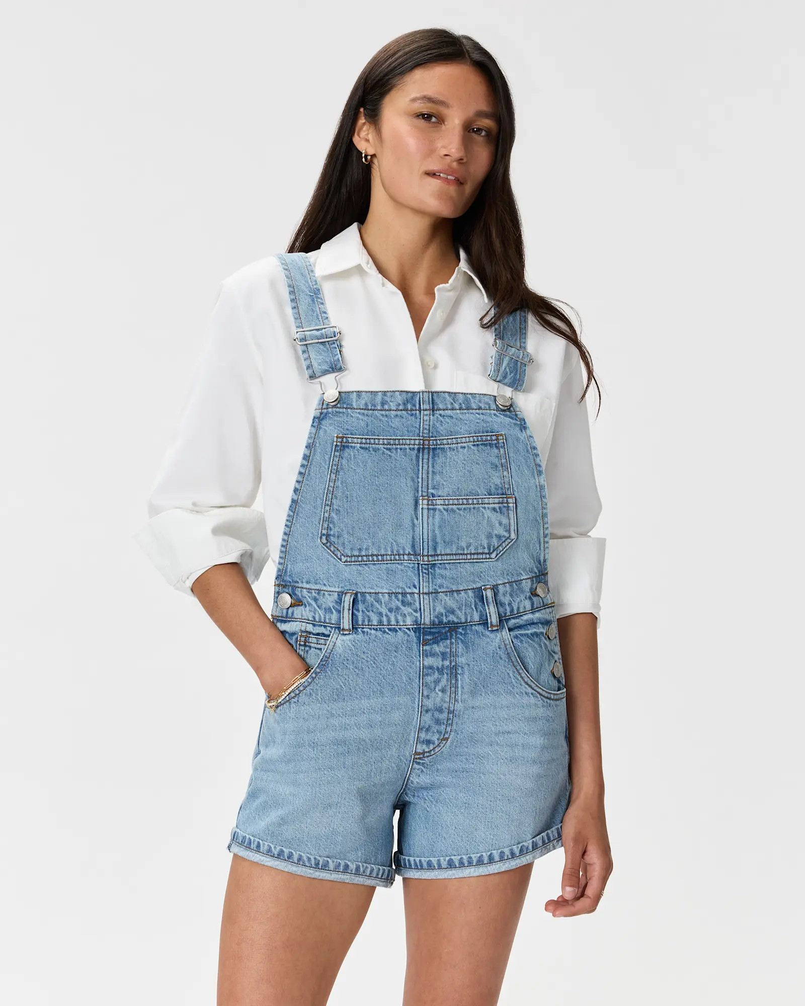 100% Organic Denim Shortalls in Icey Blue | Quince