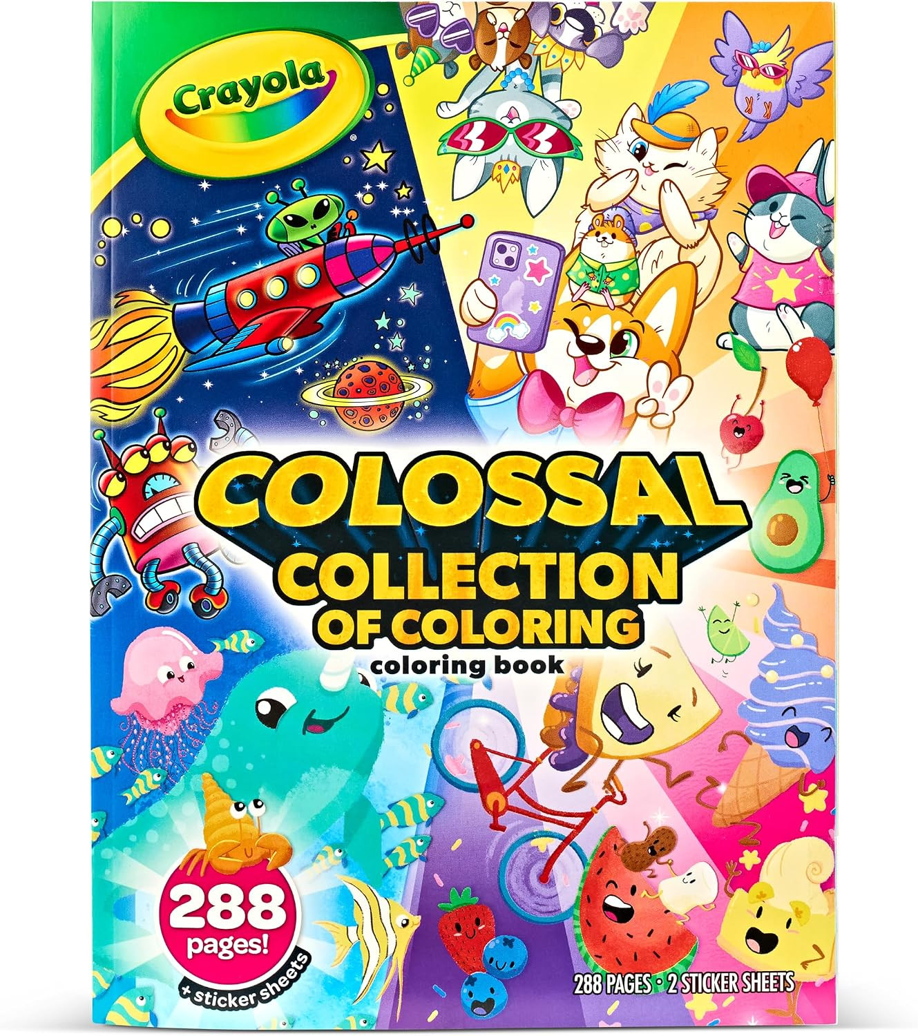 Crayola Colossal Collection of Coloring, 288 Coloring Book Pages, 2 Sticker Sheets, Coloring Book for Kids & Adults, Toddler Travel Activity, 3+ | Amazon (US)