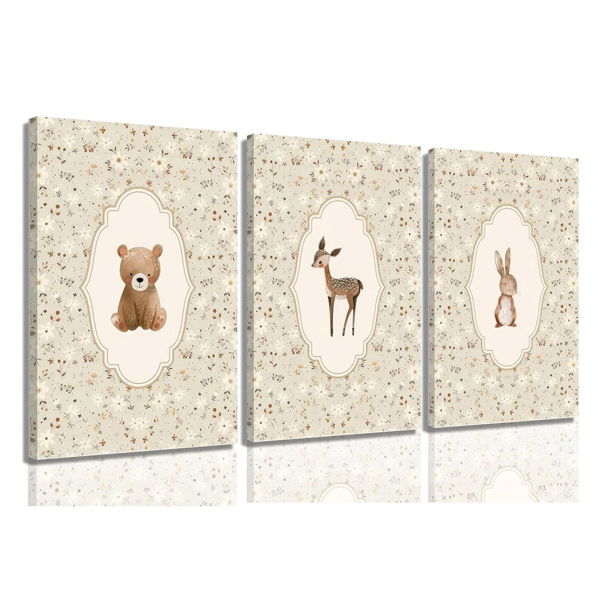 Vintage Woodland Animals Nursery Canvas Wall Art Cute Bunny Bear Deer Picture Wall Decor Country ... | Wayfair North America