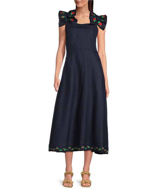 Alanya On Or Off-the-Shoulder Embroidered Linen Midi Dress | Dillard's