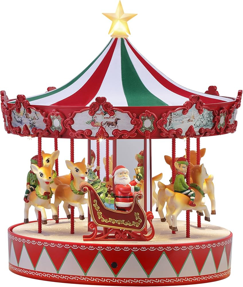 Mr. Christmas Vintage Carousel Christmas Decoration, Multi | Amazon (US)