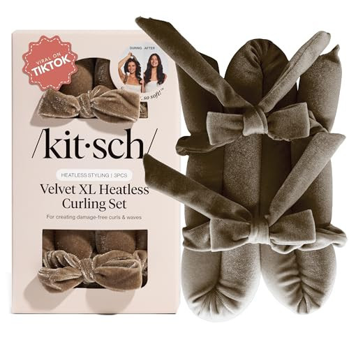 Kitsch Velvet XL Heatless Curling Set - Hair Curler for Heatless Curls Overnight - Flexi Rod & Hair Curlers to Sleep In, No Heat Damage Styling - With Two Velvet Bow Scrunchies - Eucalyptus | Amazon (US)