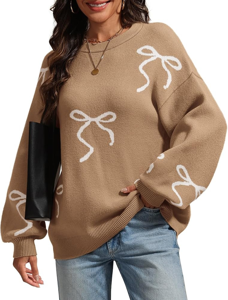 ATHMILE Fall Sweaters for Women 2025 Fashion Cute Bow Knit Pullover Trendy Long Sleeve Oversized ... | Amazon (US)