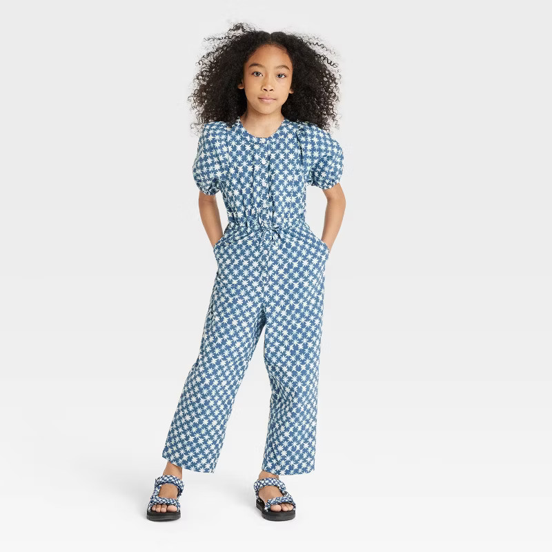 Girls' Short Sleeve Jumpsuit - Cat & Jack™ Blue | Target