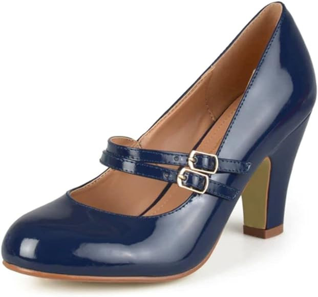 Journee Collection Womens Wendy Heels Classic Round Toe Mary Jane Pumps with Double Strap | Amazon (US)