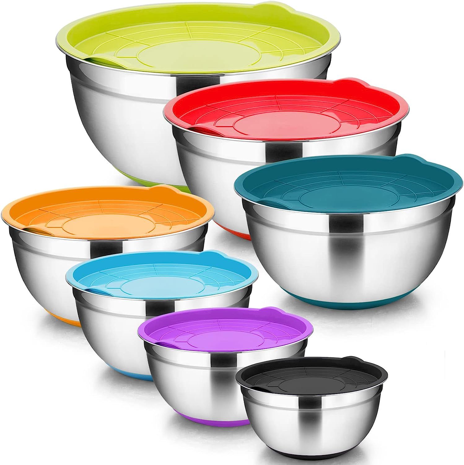 TeamFar Mixing Bowls, Mixing Bowls with Lids Set, Stainless Steel Large Metal Nesting Salad Bowl ... | Amazon (US)