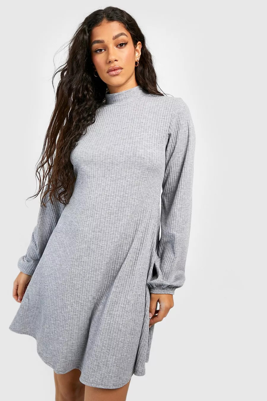 Soft Rib High Neck Swing Dress | Boohoo.com (UK & IE)