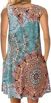 Women's Summer Sleeveless Damask Print Pocket Loose T-Shirt Dress | Amazon (US)