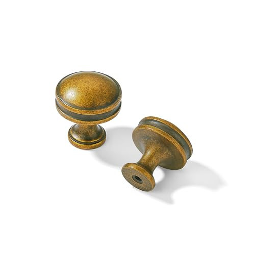 Dosoye 2 Pack 1-1/4 Inch Vintage Kitchen Cabinet Knobs - Antique Brass Drawer Pulls for Dresser Drawers - Round Hardware | Amazon (US)