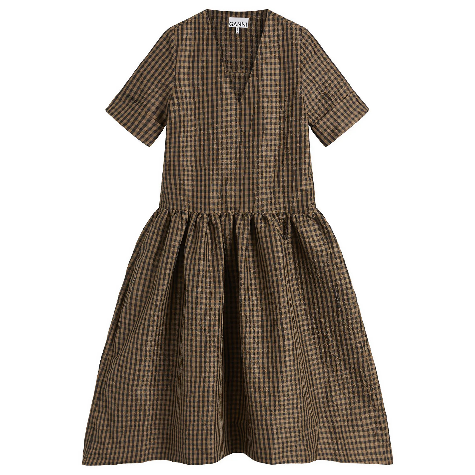 GANNI Women's Check Long Dress in Tobacco Brown, Size 36 | END. Clothing