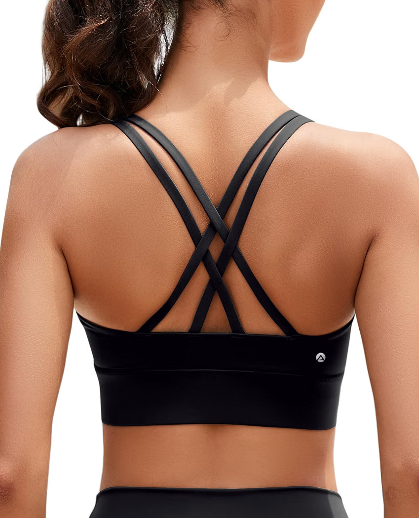 Strappy Sports Bra for Women Criss Cross Back Medium Support Yoga Bras | Amazon (US)