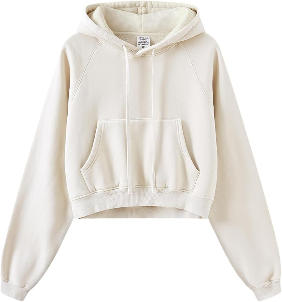 Wyeysyt Cropped Hoodies for Women Acid Wash Sweatshirt Fleece Lined Oversized Vintage Athletic Pu... | Amazon (US)