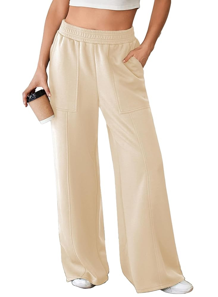 Aleumdr Women's Wide Leg Sweatpants Elastic High Waisted Long Pants Casual Loose Yoga Pants with ... | Amazon (US)