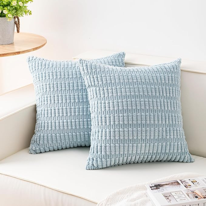 Aegero Pack of 2 Corduroy Decorative Throw Pillow Covers 18x18 InchSoft Striped Pillow Covers Mod... | Amazon (US)