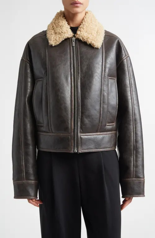 A.L.C. Stevie Faux Shearling Collar Jacket in Deepest Brown at Nordstrom, Size Large | Nordstrom